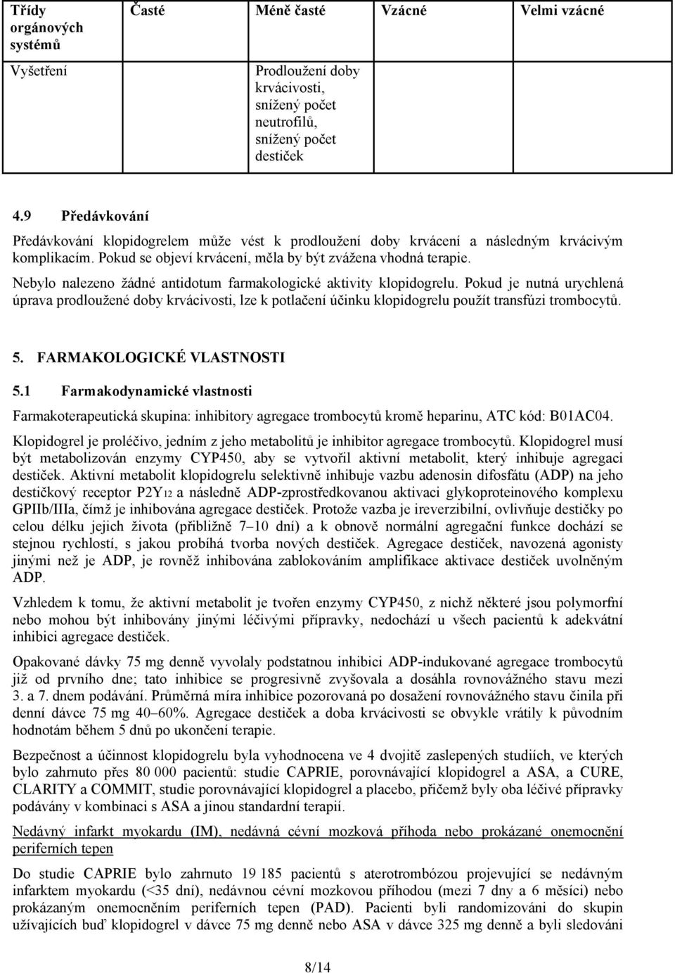 Nebylo nalezeno žádné antidotum farmakologické aktivity klopidogrelu. Pokud je nutná urychlená úprava prodloužené doby krvácivosti, lze k potlačení účinku klopidogrelu použít transfúzi trombocytů. 5.