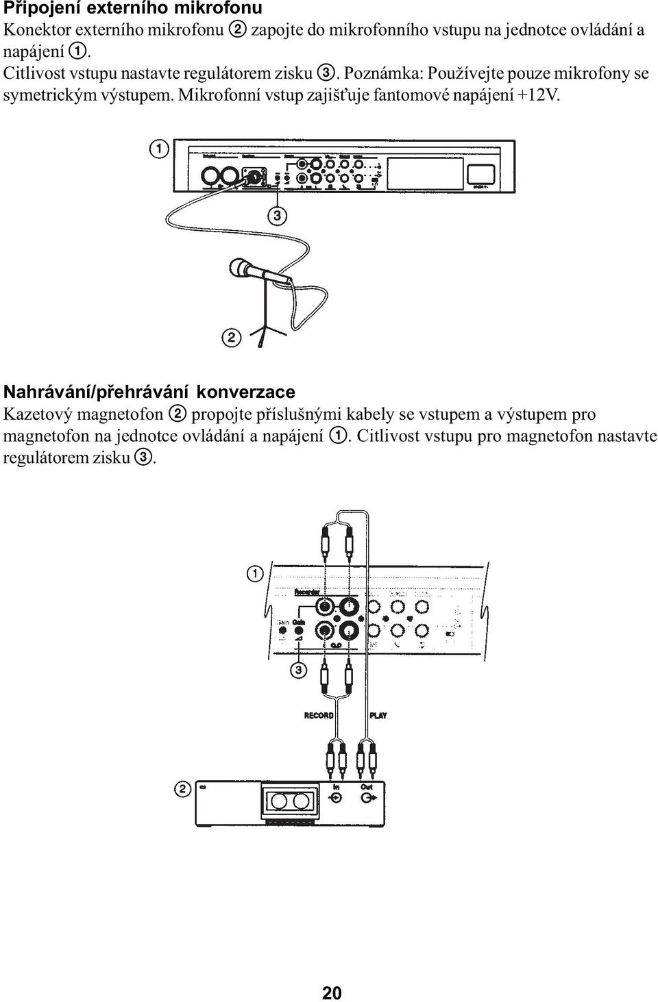 Mikrofonní vstup zajiš uje fantomové napájení +12V.