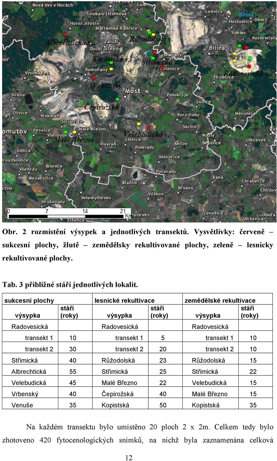 sukcesní plochy lesnické rekultivace zemědělské rekultivace výsypka stáří (roky) výsypka stáří (roky) výsypka stáří (roky) Radovesická Radovesická Radovesická transekt 1 10 transekt 1 5 transekt 1 10