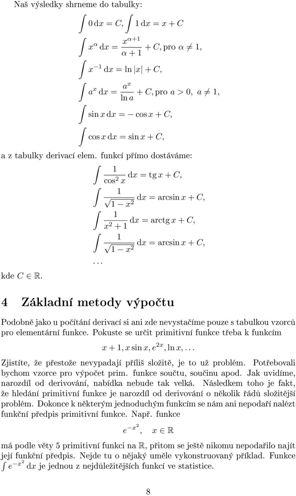 ... 4 Základní metody výpo tu Podobn jako u po ítání derivací si ani zde nevysta íme pouze s tabulkou vzorc pro elementární funkce. Pokuste se ur it primitivní funkce t eba k funkcím +, sin, e, ln,.