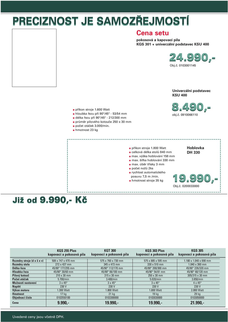 490,- obj.č. 0910066110 příkon stroje 1.800 Watt celková délka stolů 840 mm max. výška hoblování 158 mm max. šířka hoblování 330 mm max.