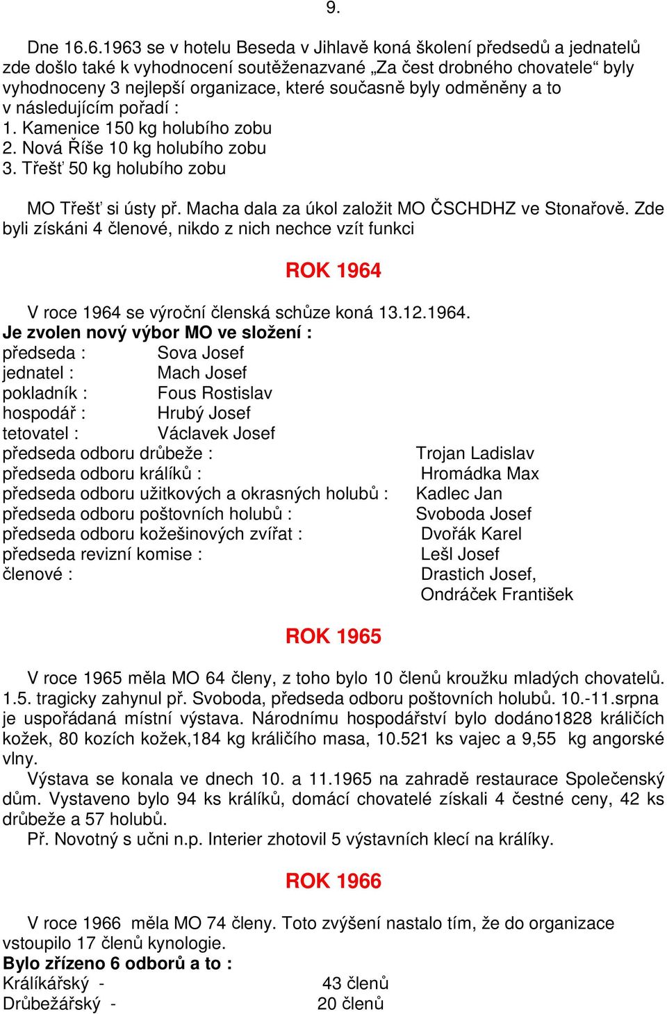 byly odměněny a to v následujícím pořadí : 1. Kamenice 150 kg holubího zobu 2. Nová Říše 10 kg holubího zobu 3. Třešť 50 kg holubího zobu 9. MO Třešť si ústy př.