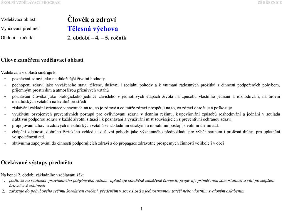 pohody a k vnímání radostných prožitků z činností podpořených pohybem, příjemným prostředím a atmosférou příznivých vztahů poznávání člověka jako biologického jedince závislého v jednotlivých etapách