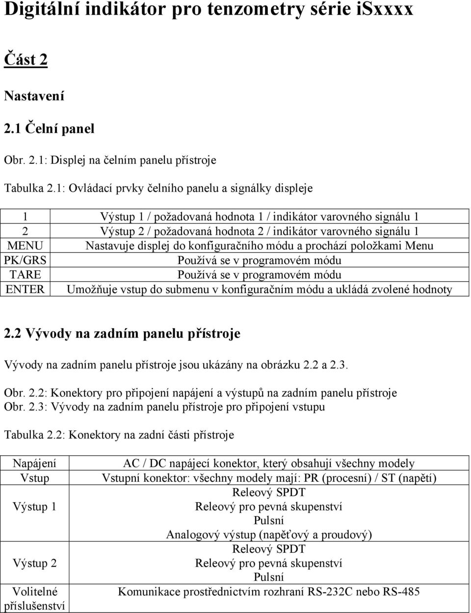 displej do konfiguračního módu a prochází položkami Menu PK/GRS Používá se v programovém módu TARE Používá se v programovém módu ENTER Umožňuje vstup do submenu v konfiguračním módu a ukládá zvolené