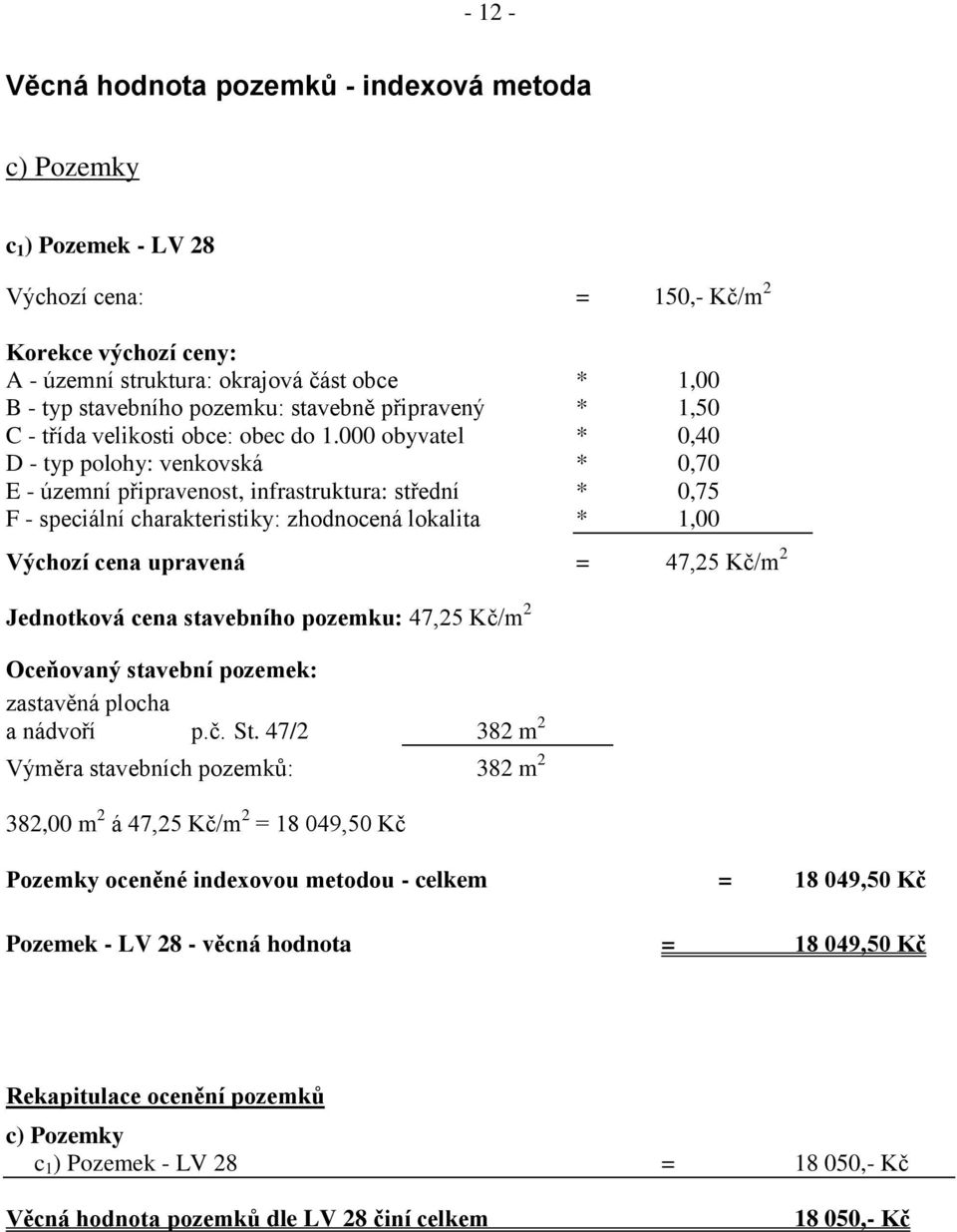 000 obyvatel * 0,40 D - typ polohy: venkovská * 0,70 E - územní připravenost, infrastruktura: střední * 0,75 F - speciální charakteristiky: zhodnocená lokalita * 1,00 Výchozí cena upravená = 47,25