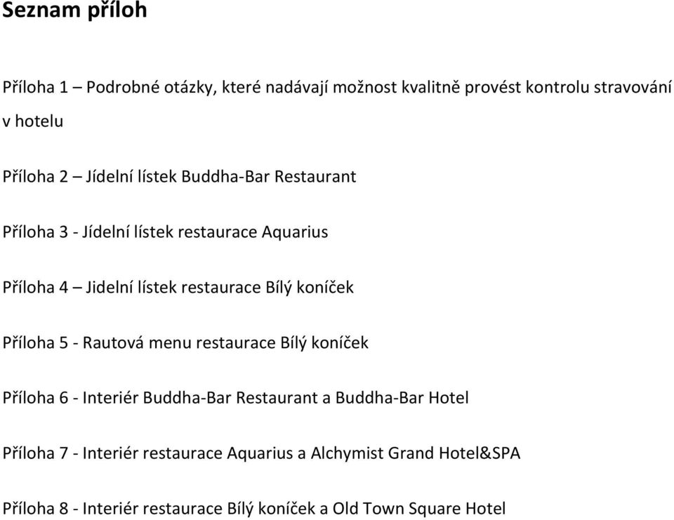 koníček Příloha 5 - Rautová menu restaurace Bílý koníček Příloha 6 - Interiér Buddha- Bar Restaurant a Buddha- Bar Hotel