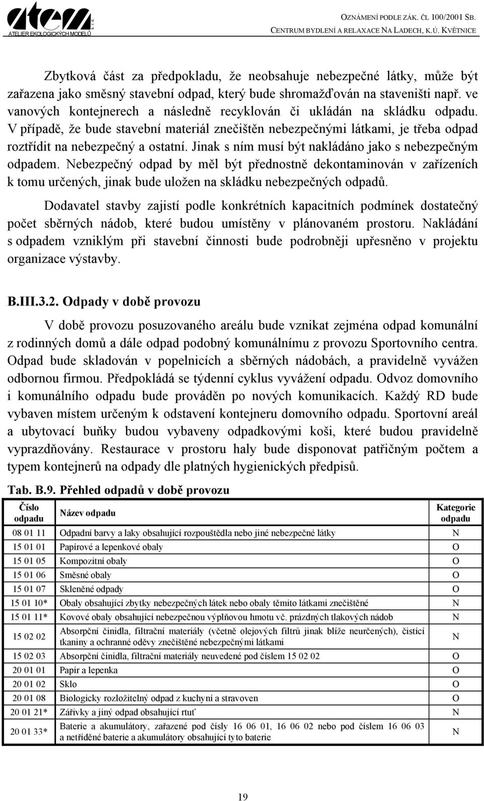Jinak s ním musí být nakládáno jako s nebezpečným odpadem. Nebezpečný odpad by měl být přednostně dekontaminován v zařízeních k tomu určených, jinak bude uložen na skládku nebezpečných odpadů.