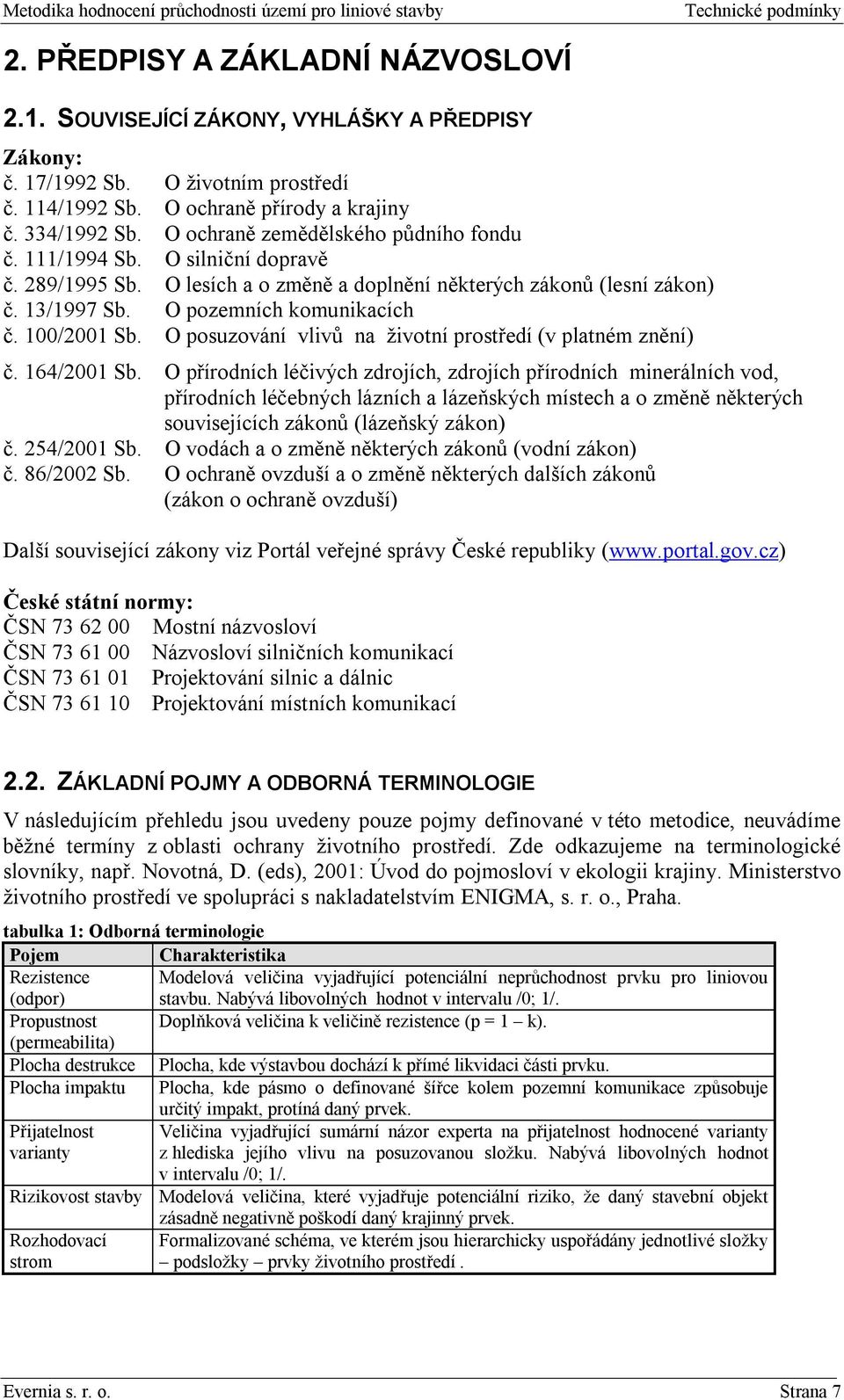 100/2001 Sb. O posuzování vlivů na životní prostředí (v platném znění) č. 164/2001 Sb.