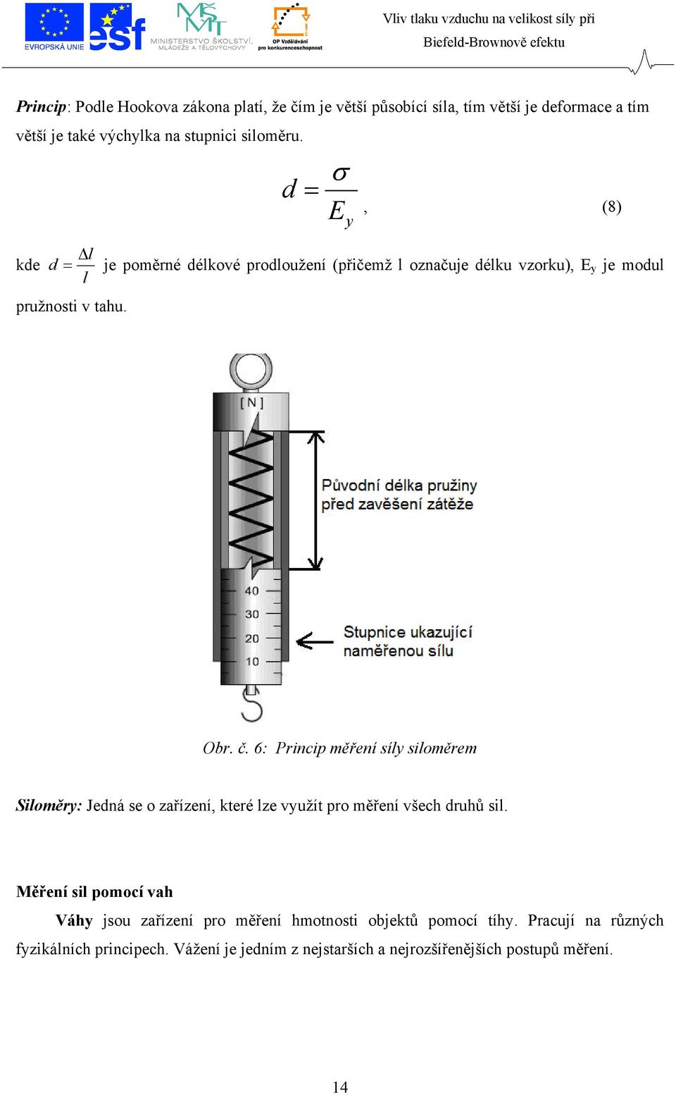 6: Princip měření síly siloměrem Siloměry: Jedná se o zařízení, které lze využít pro měření všech druhů sil.