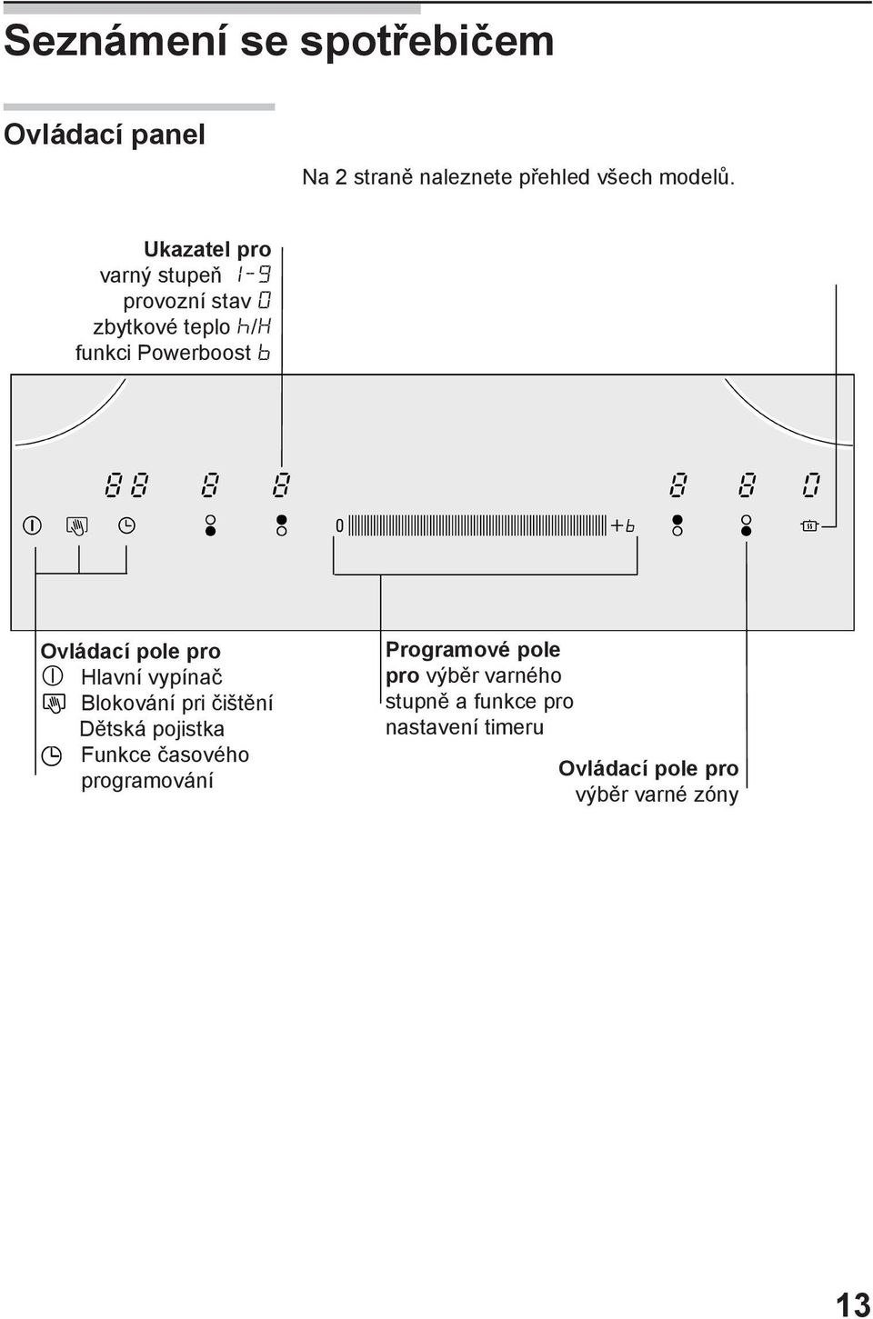 pro Hlavní vypínač Blokování pri čištění Dětská pojistka Funkce časového programování