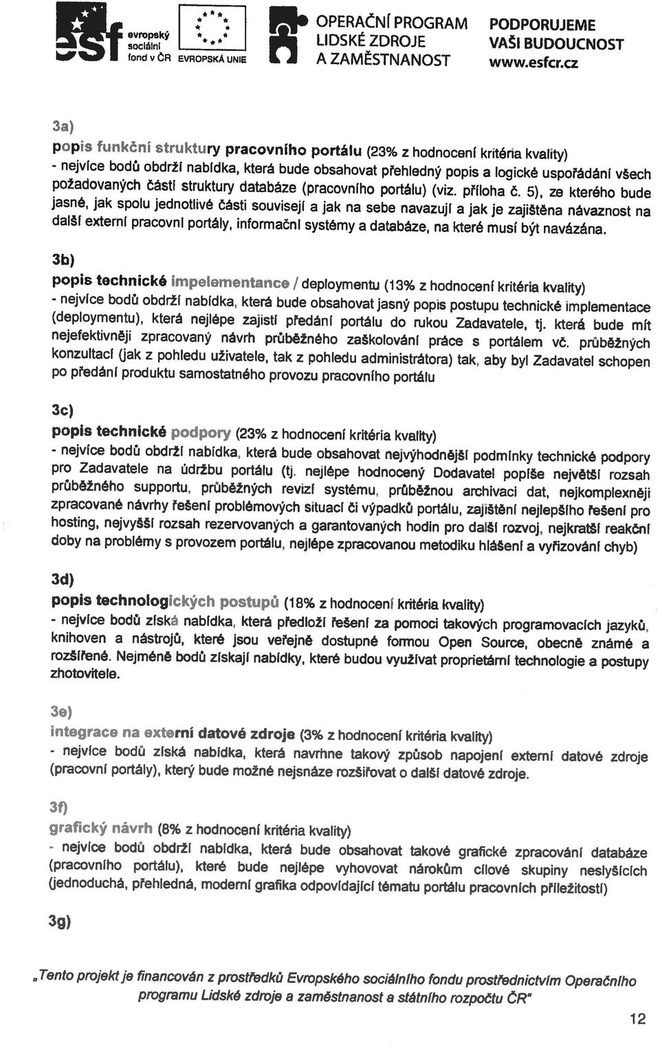 5), ze kterého bude popis funkční struktury pracovního portálu (23% z hodnocení kritéria kvality) fond v čn EVROPSKÁ UNIE A ZAMESTNANOST www.esfcr.
