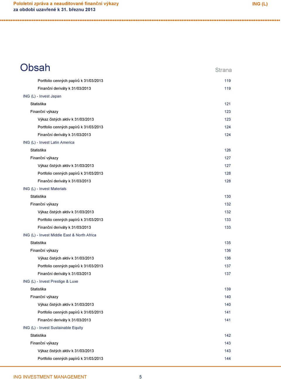 deriváty k 31/03/2013 128 Invest Materials Statistika 130 Finanční výkazy 132 Výkaz čistých aktiv k 31/03/2013 132 Portfolio cenných papírů k 31/03/2013 133 Finanční deriváty k 31/03/2013 133 Invest