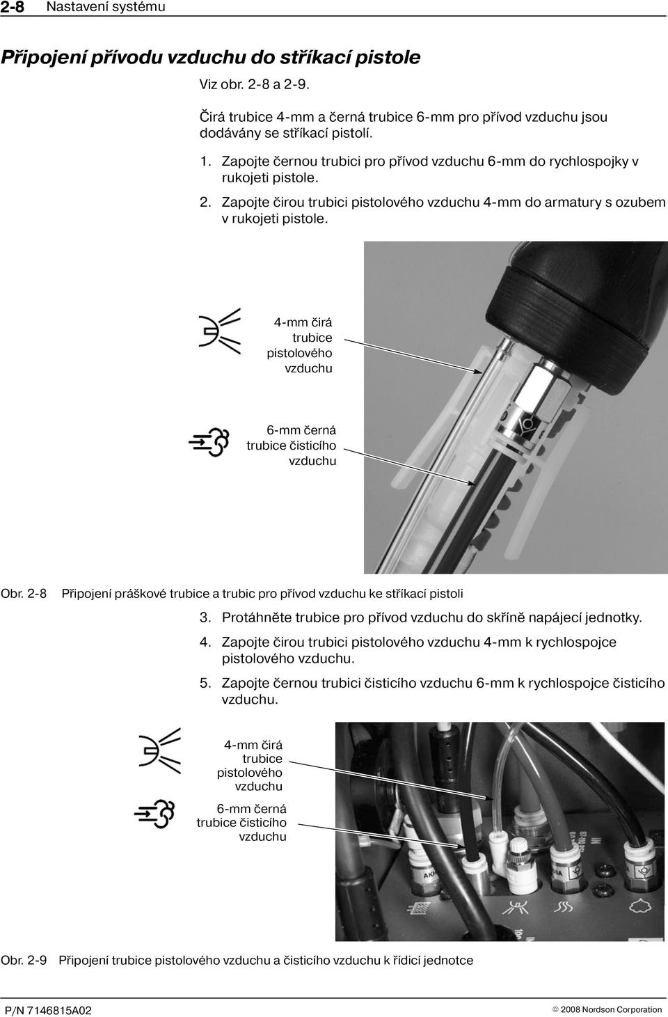 4-mm èirá trubice pistolového vzduchu 6-mm èerná trubice èisticího vzduchu Obr. 2-8 Pøipojení prá kové trubice a trubic pro pøívod vzduchu ke støíkací pistoli 3.