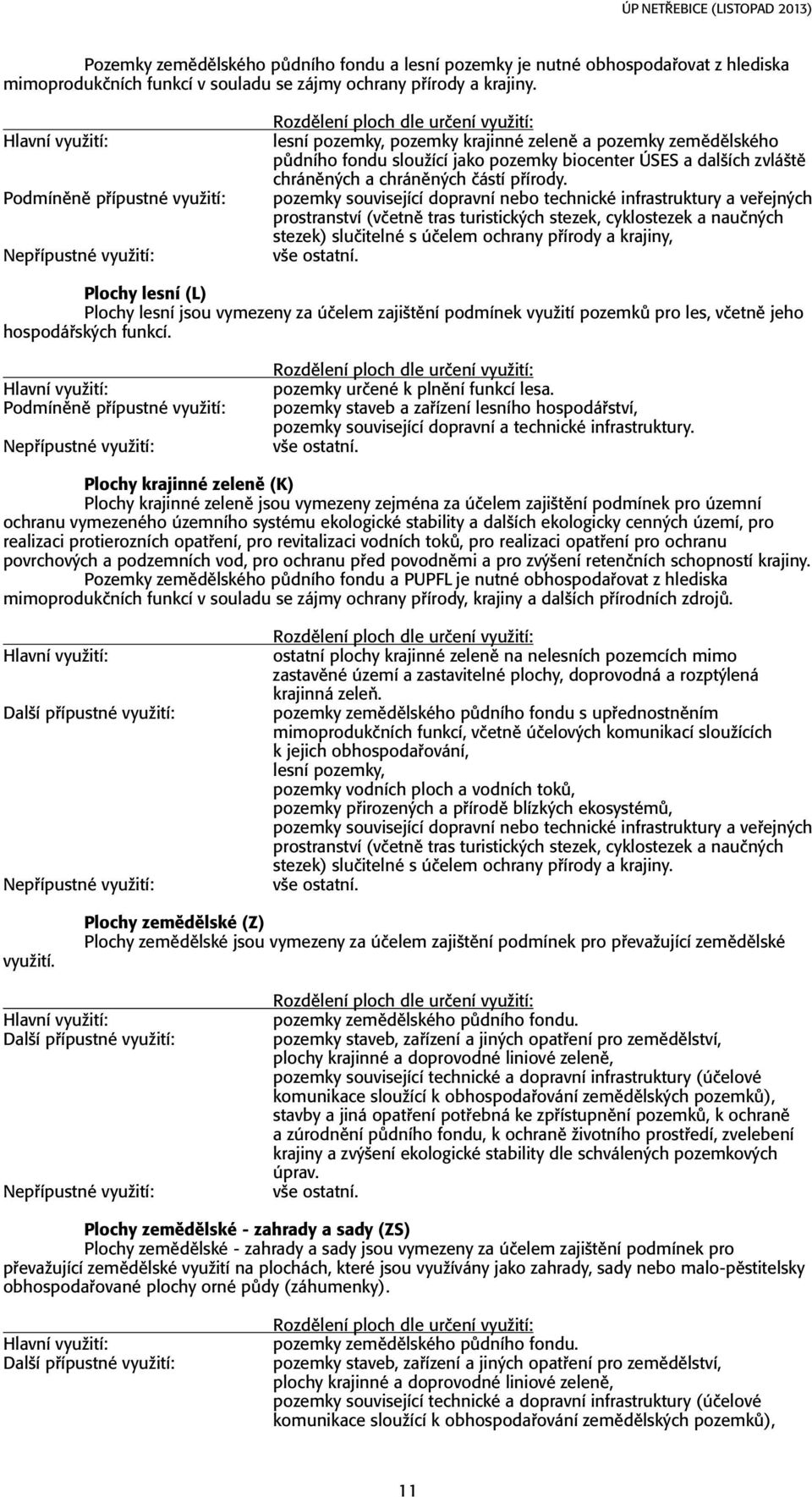 pozemky související dopravní nebo technické infrastruktury a ve ejn ch prostranství (vëetnï tras turistick ch stezek, cyklostezek a nauën ch stezek) sluëitelné s úëelem ochrany p írody a krajiny,