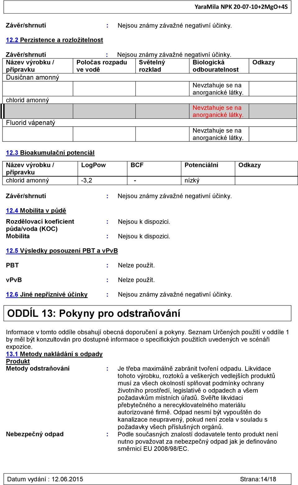 Fluorid vápenatý Nevztahuje se na anorganické látky. Odkazy 12.