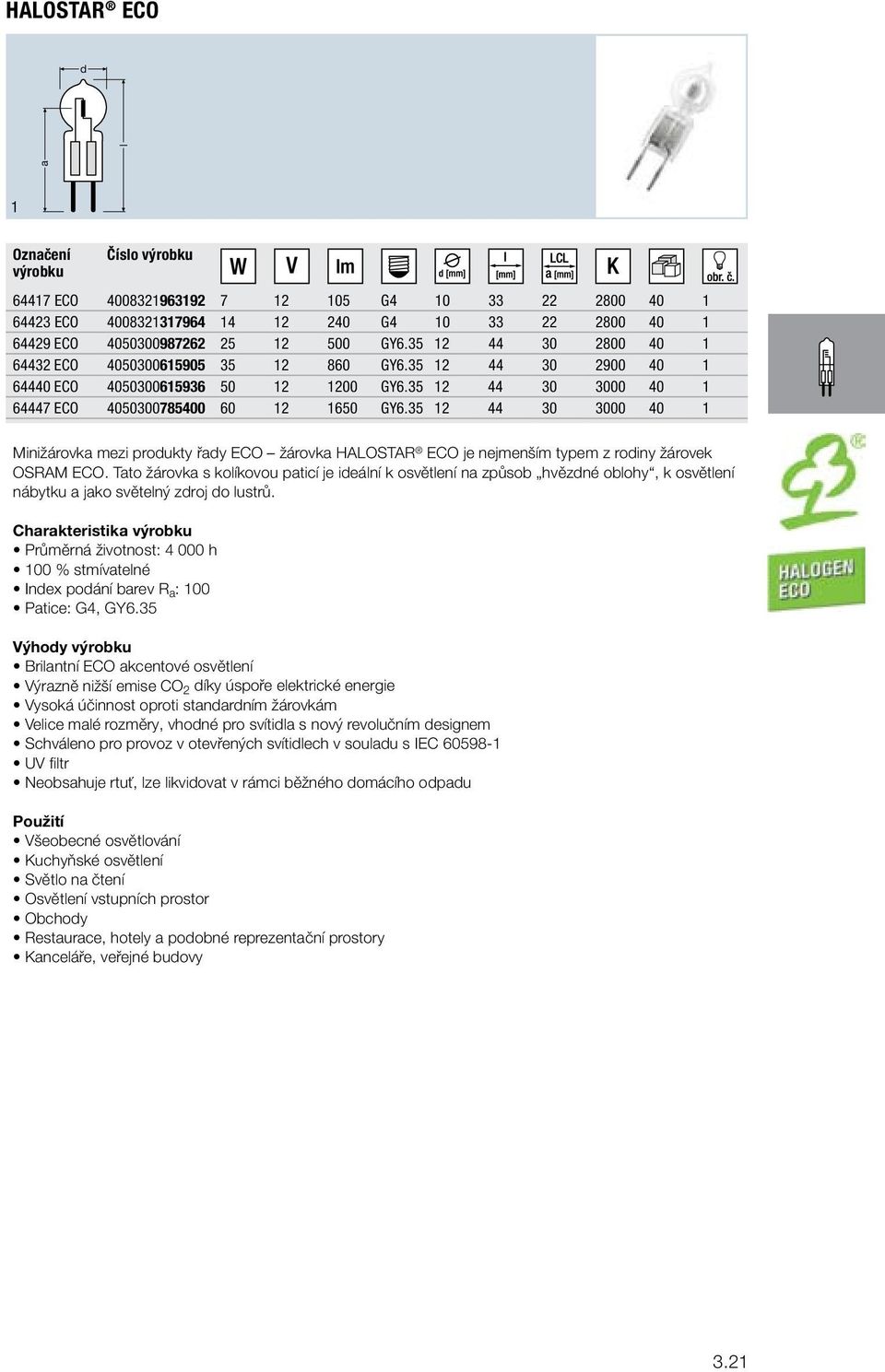 35 2 44 30 3000 40 Minižárovk mezi proukty řy ECO žárovk HALOSTAR ECO je nejmenším typem z roiny žárovek OSRAM ECO.