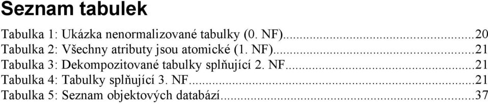 ..21 Tabulka 3: Dekompozitované tabulky splňující 2. NF.