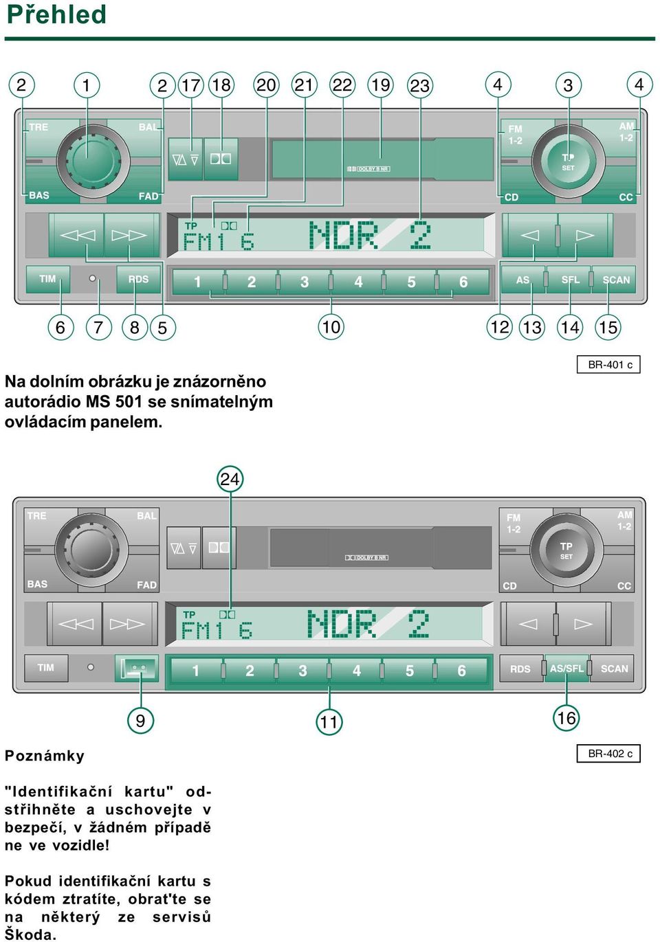 BR-401 c 24 9 11 16 Poznámky BR-402 c "Identifika ní kartu" odst ihn te a uschovejte v