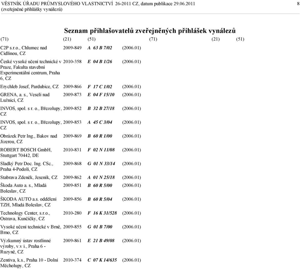 , Chlumec nad Cidlinou, 2009-849 A 63 B 7/02 České vysoké učení technické v Praze, Fakulta stavební Experimentální centrum, Praha 6, Erychleb Josef, Pardubice, GRENA, a. s., Veselí nad Lužnicí, INVOS, spol.