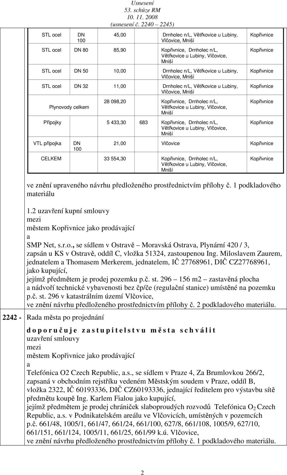 uprveného návrhu předloženého prostřednictvím přílohy č. 1 podkldového mteriálu 1.2 uzvření kupní smlouvy městem jko prodávjící SMP Net, s.r.o., se sídlem v Ostrvě Morvská Ostrv, Plynární 420 / 3, zpsán u KS v Ostrvě, oddíl C, vložk 51324, zstoupenou Ing.