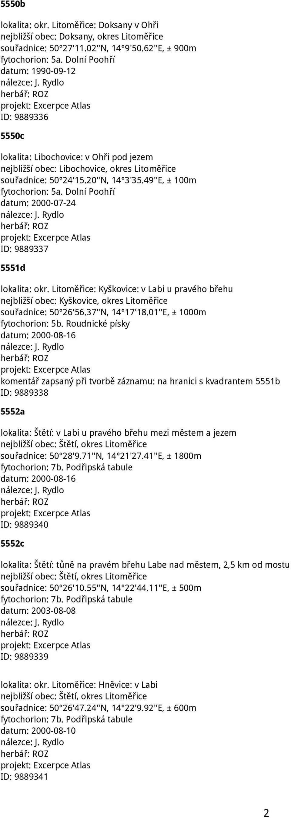 49''E, ± 100m fytochorion: 5a. Dolní Poohří datum: 2000-07-24 ID: 9889337 5551d lokalita: okr.