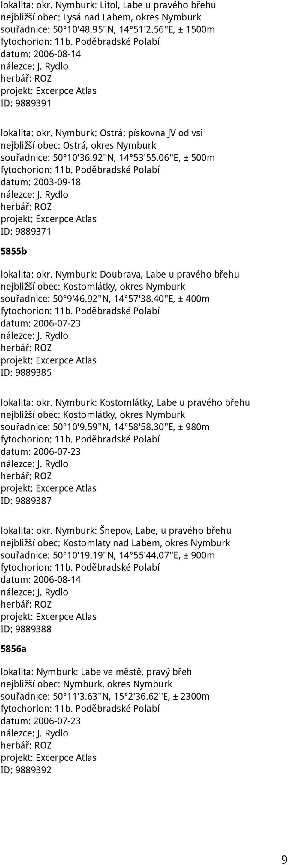 Nymburk: Doubrava, Labe u pravého břehu nejbližší obec: Kostomlátky, okres Nymburk souřadnice: 50 9'46.92''N, 14 57'38.40''E, ± 400m datum: 2006-07-23 ID: 9889385 lokalita: okr.