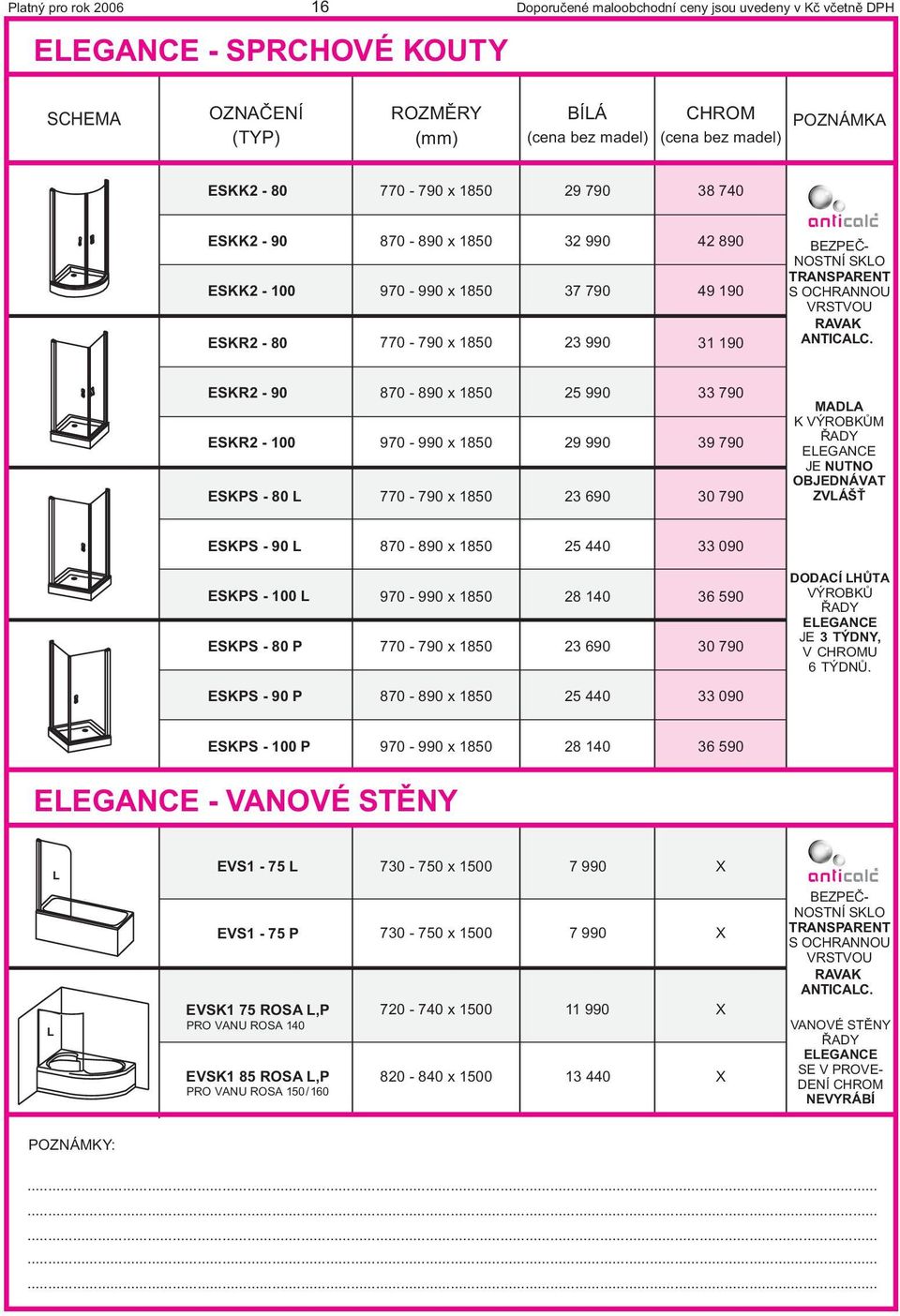 ESKR2-90 ESKR2-100 ESKPS - 80 870-890 1850 970-990 1850 770-790 1850 25 990 29 990 23 690 33 790 39 790 30 790 MADA K VÝROBKÙM ØADY EEGANCE JE NUTNO OBJEDNÁVAT ZVÁŠŤ ESKPS - 90 870-890 1850 25 440 33