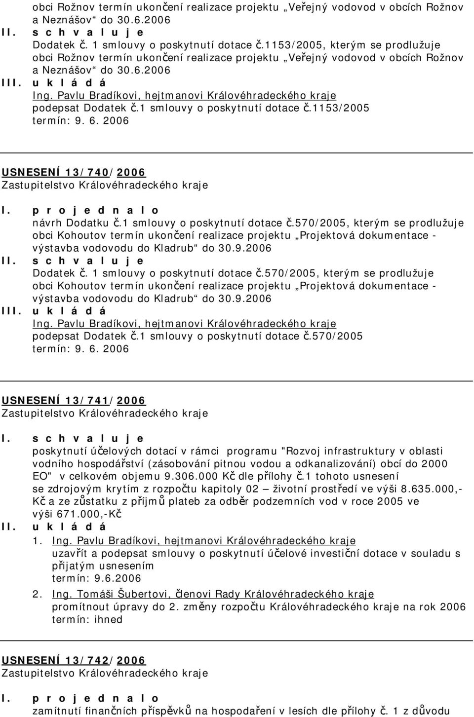 1153/2005 termín: 9. 6. 2006 USNESENÍ 13/740/2006 I. p r o j e d n a l o návrh Dodatku č.1 smlouvy o poskytnutí dotace č.