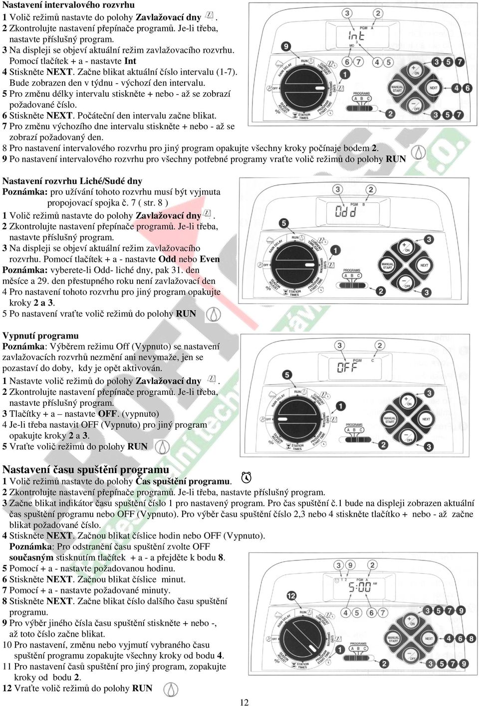 Bude zobrazen den v týdnu - výchozí den intervalu. 5 Pro změnu délky intervalu stiskněte + nebo - až se zobrazí požadované číslo. 6 Stiskněte NEXT. Počáteční den intervalu začne blikat.