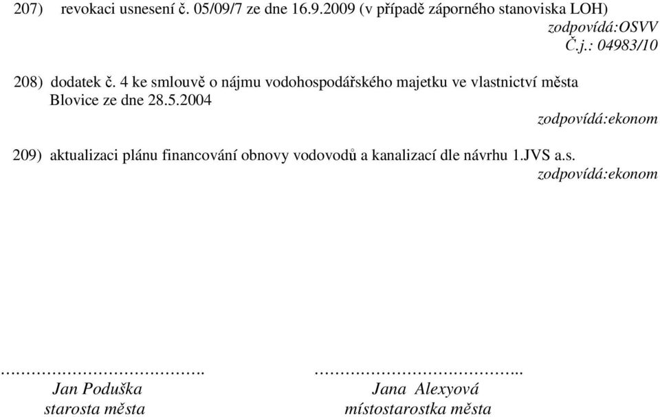 4 ke smlouvě o nájmu vodohospodářského majetku ve vlastnictví města Blovice ze dne 28.5.