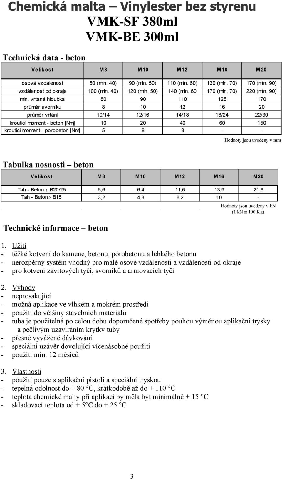 vrtaná hloubka 80 90 110 125 170 průměr svorníku 8 10 12 16 20 průměr vrtání 10/14 12/16 14/18 18/24 22/30 krouticí moment - beton [Nm] 10 20 40 60 150 krouticí moment - porobeton [Nm] 5 8 8 - -