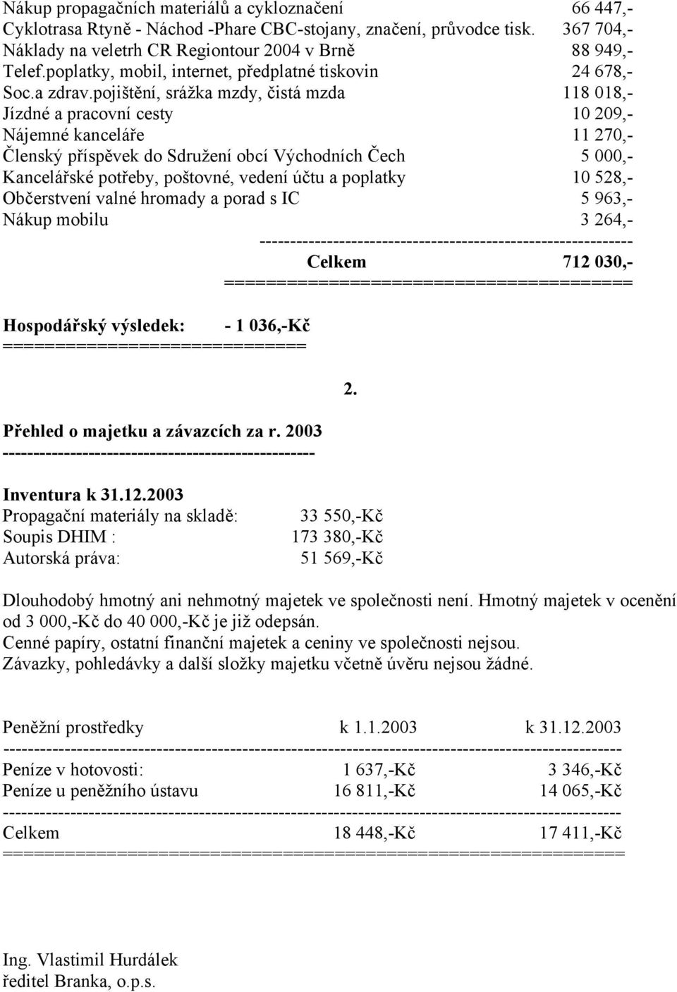 pojištění, srážka mzdy, čistá mzda 118 018,- Jízdné a pracovní cesty 10 209,- Nájemné kanceláře 11 270,- Členský příspěvek do Sdružení obcí Východních Čech 5 000,- Kancelářské potřeby, poštovné,