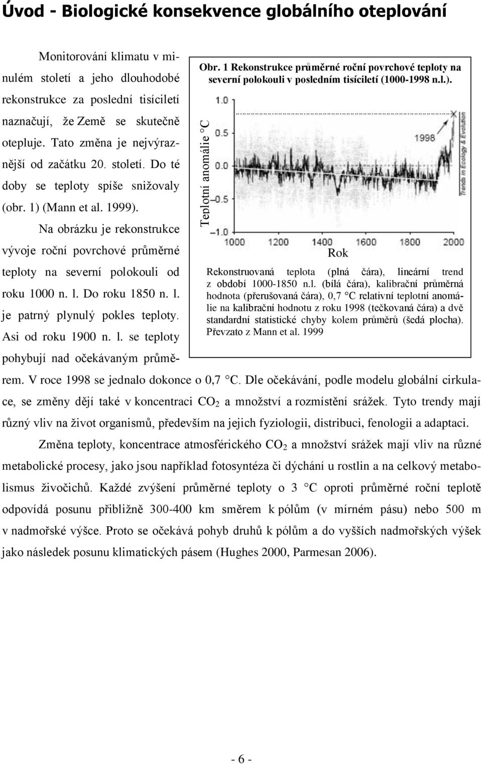 Na obrázku je rekonstrukce vývoje roční povrchové průměrné teploty na severní polokouli od roku 1000 n. l. Do roku 1850 n. l. je patrný plynulý pokles teploty. Asi od roku 1900 n. l. se teploty Obr.