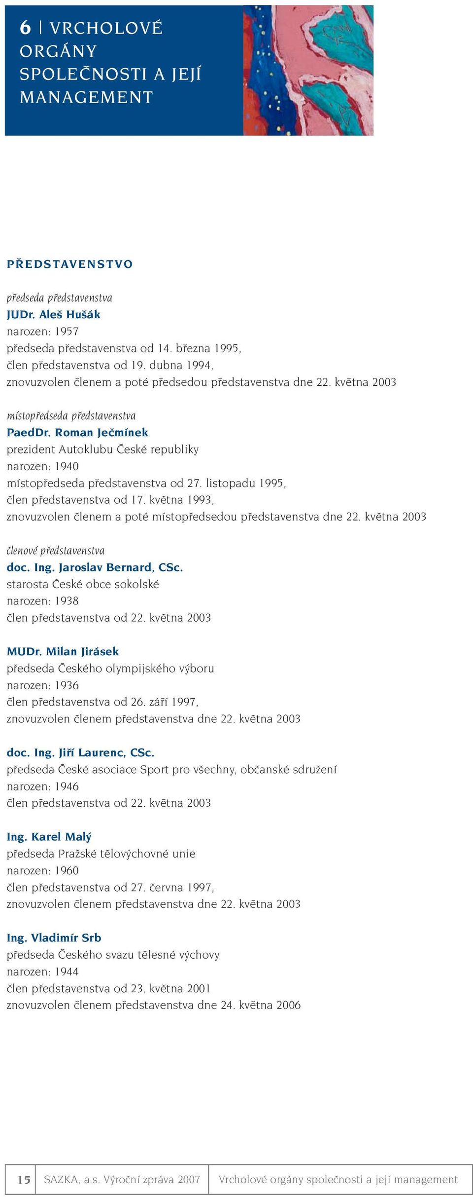 Roman Jeãmínek prezident Autoklubu âeské republiky narozen: 1940 místopfiedseda pfiedstavenstva od 27. listopadu 1995, ãlen pfiedstavenstva od 17.