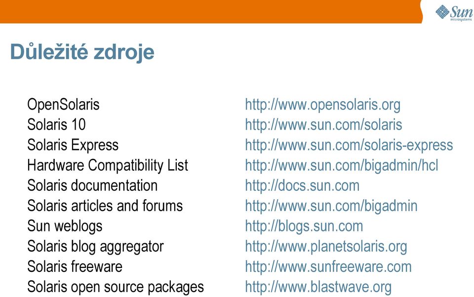 org http://www.sun.com/solaris http://www.sun.com/solaris-express http://www.sun.com/bigadmin/hcl http://docs.sun.com http://www.