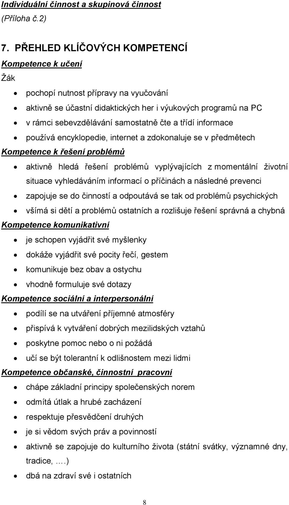 informace používá encyklopedie, internet a zdokonaluje se v předmětech Kompetence k řešení problémů aktivně hledá řešení problémů vyplývajících z momentální životní situace vyhledáváním informací o