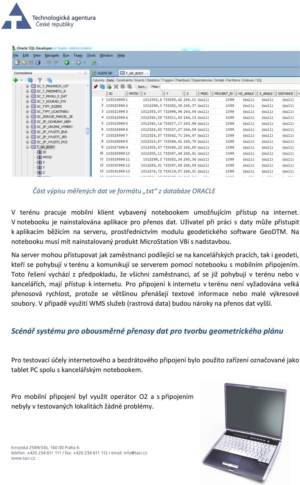 Na server mohou přistupovat jak zaměstnanci podílející se na kancelářských pracích, tak i geodeti, kteří se pohybují v terénu a komunikují se serverem pomocí notebooku s mobilním připojením.