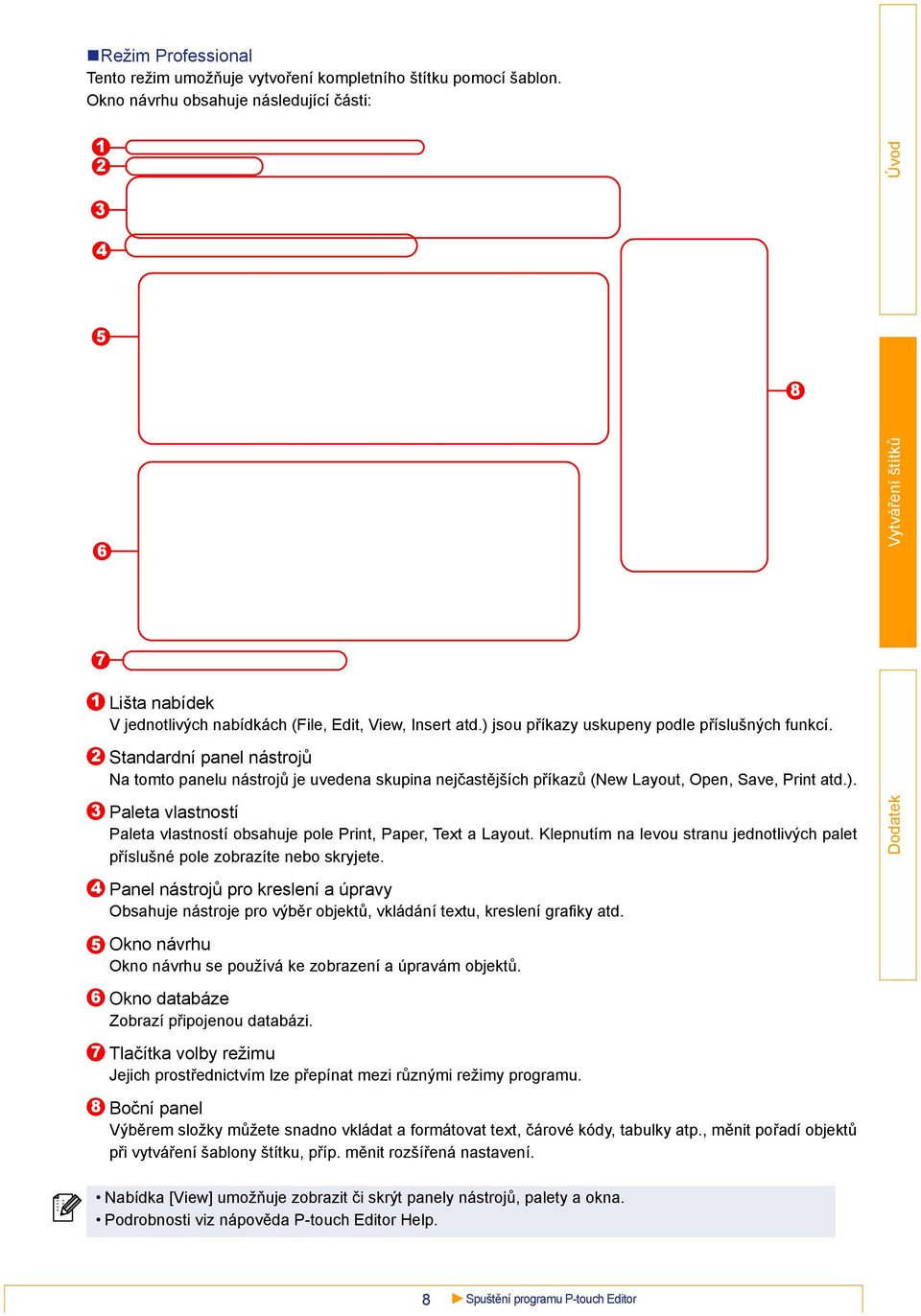 Standardní panel nástrojů Na tomto panelu nástrojů je uvedena skupina nejčastějších příkazů (New Layout, Open, Save, Print atd.).