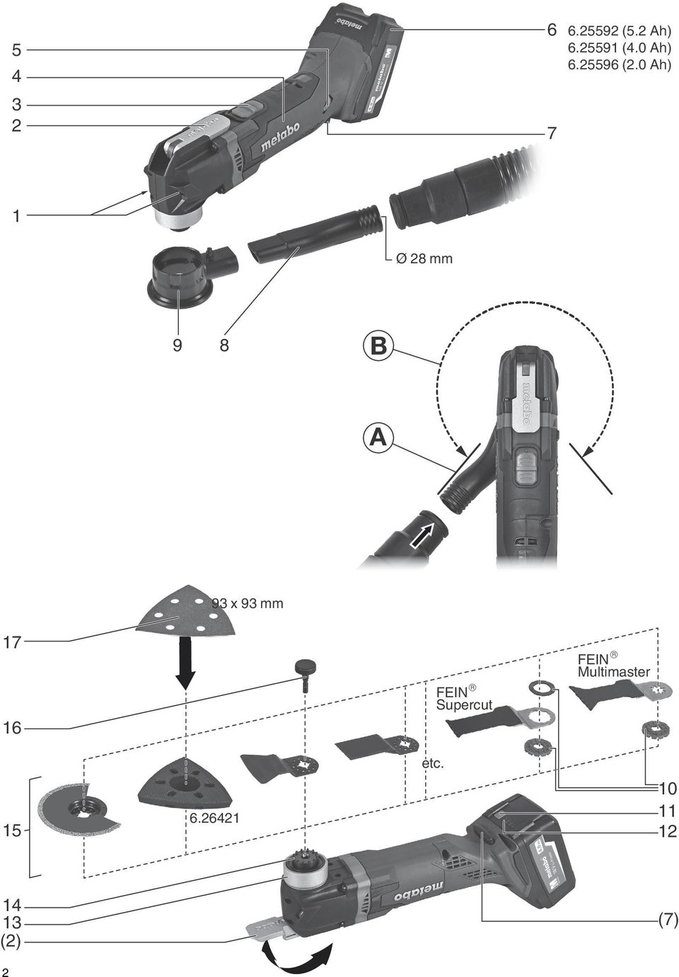 0 Ah) 1 Ø 28 mm 9 8 B A 93 x 93 mm 17 16