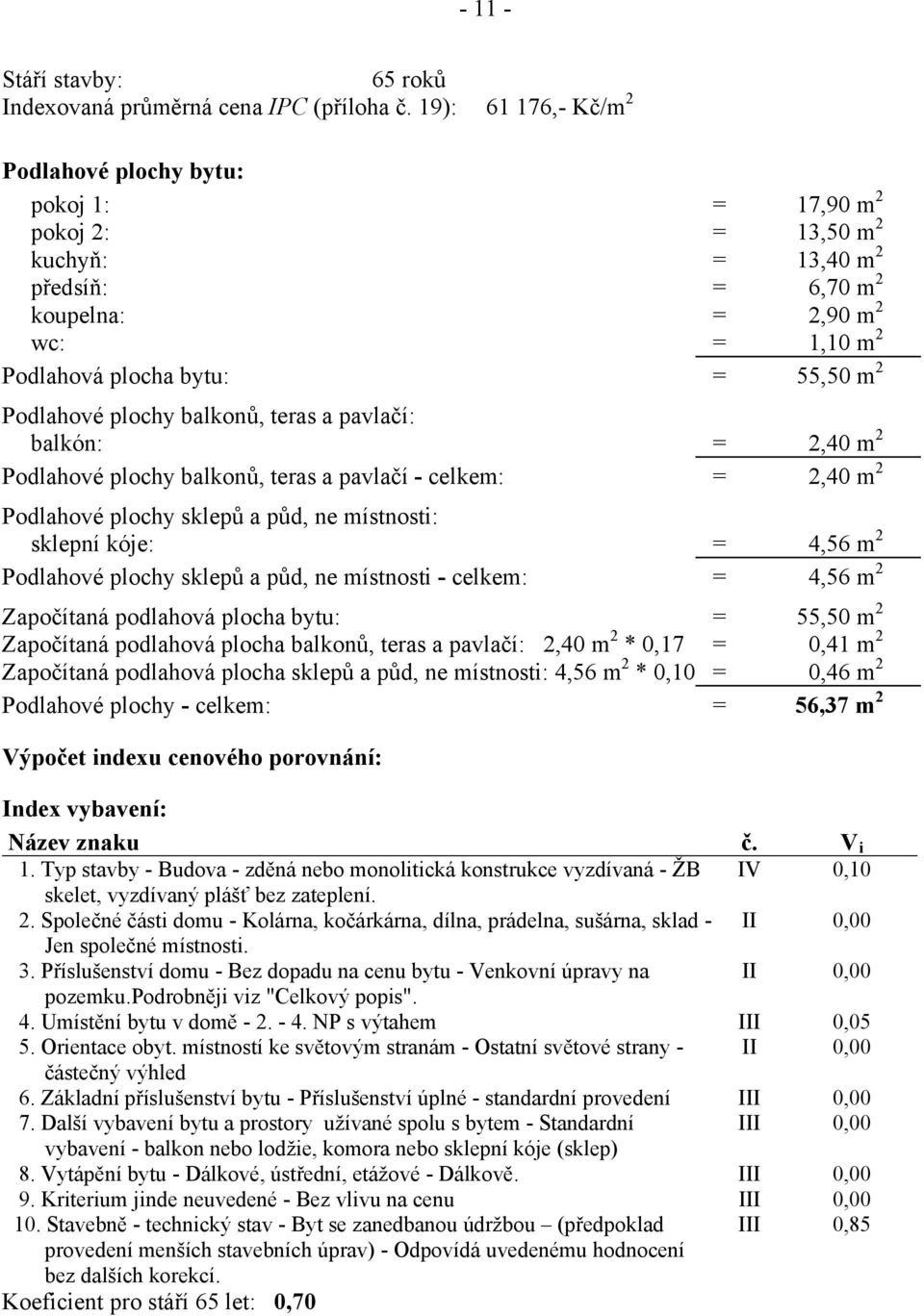 Podlahové plochy balkonů, teras a pavlačí: balkón: = 2,40 m 2 Podlahové plochy balkonů, teras a pavlačí - celkem: = 2,40 m 2 Podlahové plochy sklepů a půd, ne místnosti: sklepní kóje: = 4,56 m 2