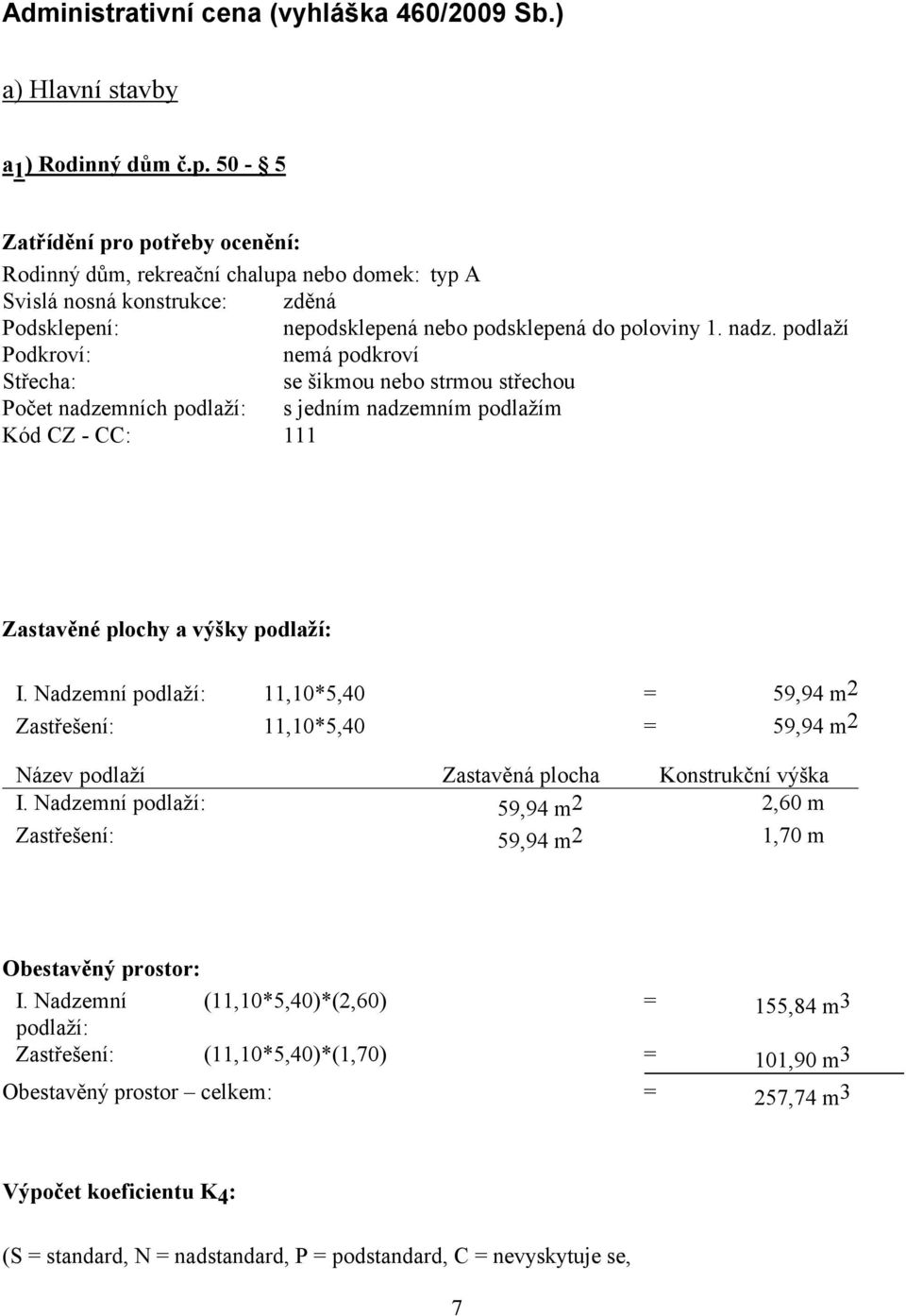 podlaží Podkroví: nemá podkroví Střecha: se šikmou nebo strmou střechou Počet nadzemních podlaží: s jedním nadzemním podlažím Kód CZ - CC: 111 Zastavěné plochy a výšky podlaží: I.