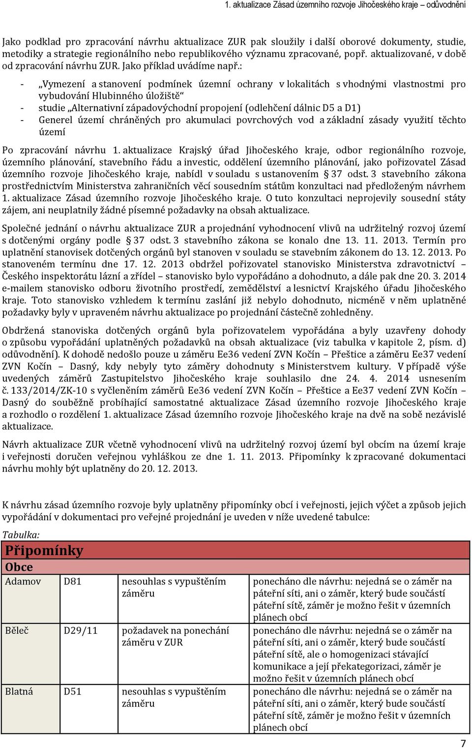 : - Vymezení a stanovení podmínek územní ochrany v lokalitách s vhodnými vlastnostmi pro vybudování Hlubinného úložiště - studie Alternativní západovýchodní propojení (odlehčení dálnic D5 a D1) -