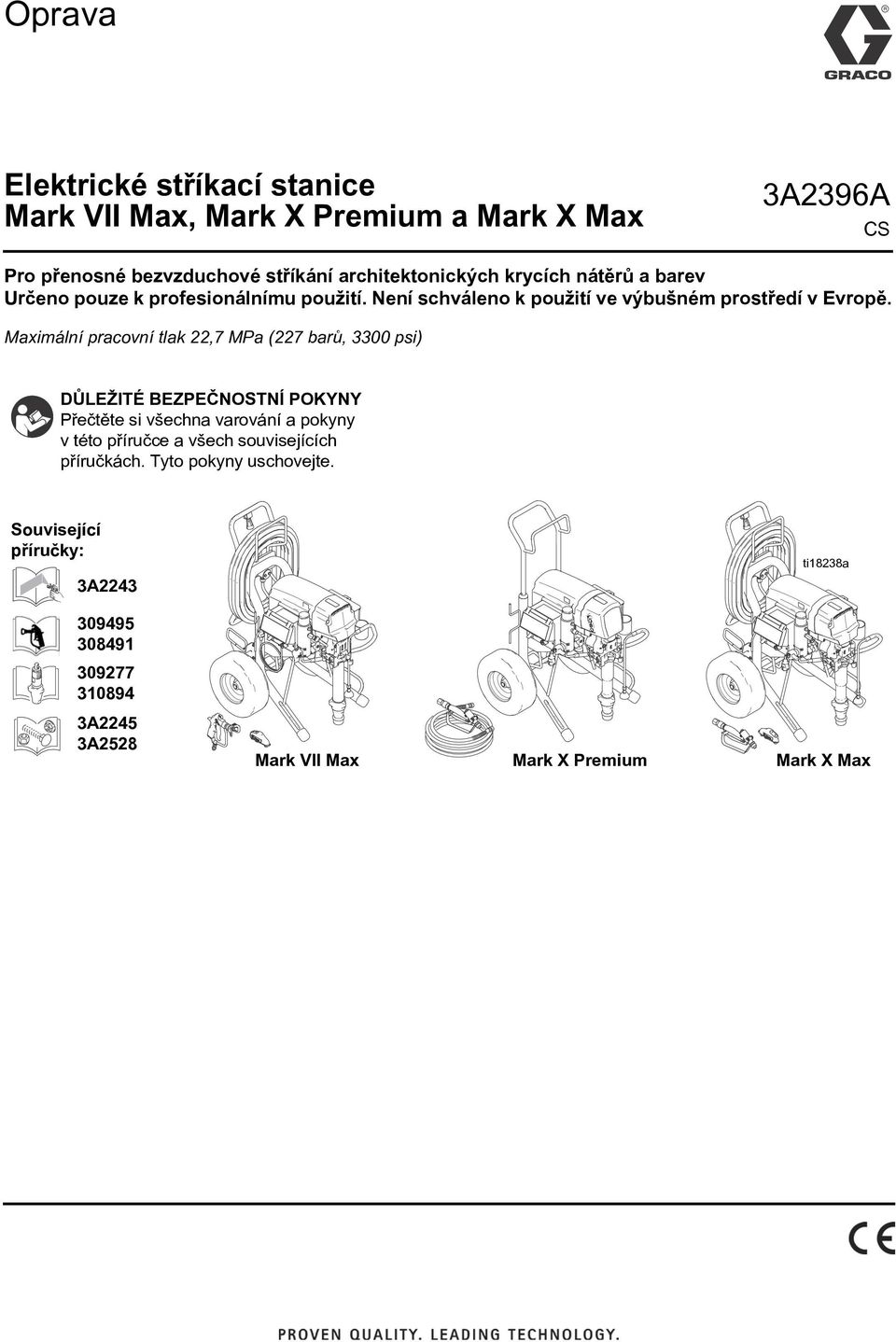 Maximální pracovní tlak 22,7 MPa (227 barù, 3300 psi) DÙLEŽITÉ BEZPEÈNOSTNÍ POKYNY Pøeètìte si všechna varování a pokyny v této pøíruèce a