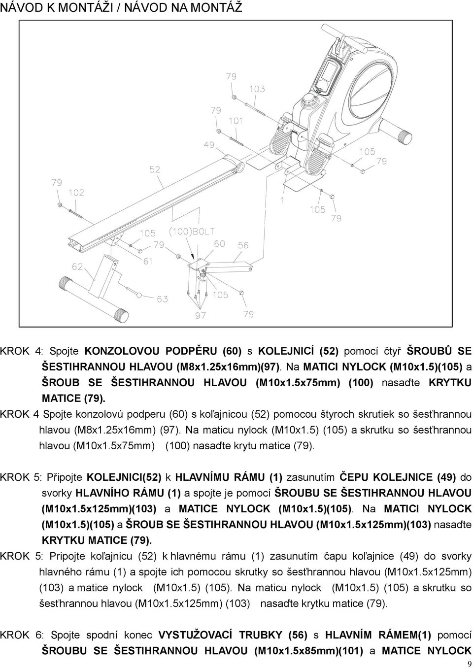 25x16mm) (97). Na maticu nylock (M10x1.5) (105) a skrutku so šesťhrannou hlavou (M10x1.5x75mm) (100) nasaďte krytu matice (79).