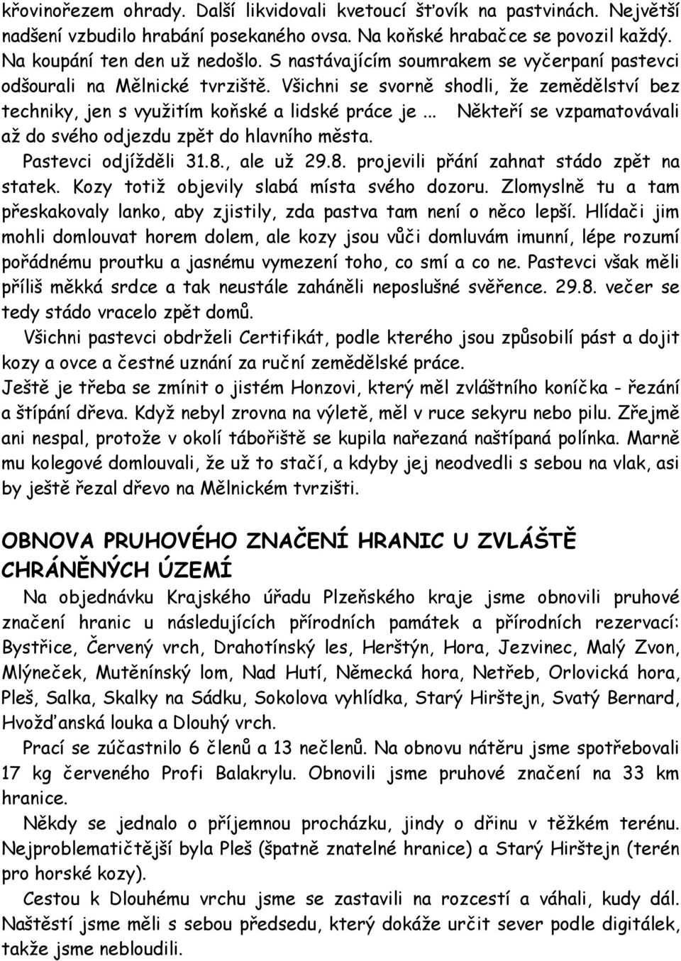 .. Někteří se vzpamatovávali až do svého odjezdu zpět do hlavního města. Pastevci odjížděli 31.8., ale už 29.8. projevili přání zahnat stádo zpět na statek.