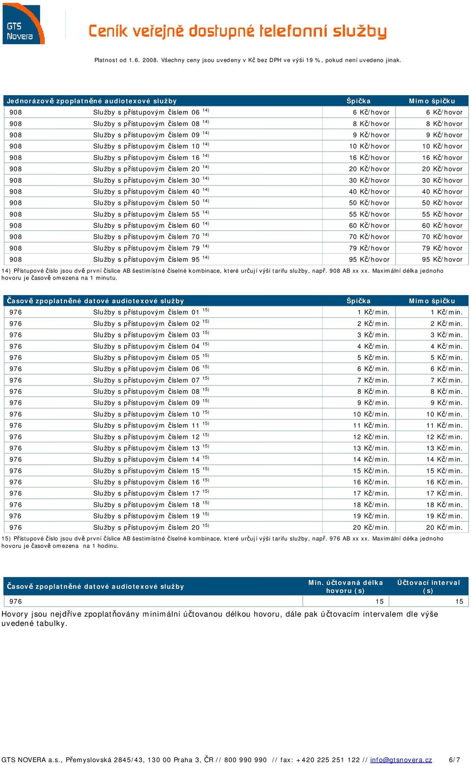 číslem 20 14) 20 Kč/hovor 20 Kč/hovor 908 Služby s přístupovým číslem 30 14) 30 Kč/hovor 30 Kč/hovor 908 Služby s přístupovým číslem 40 14) 40 Kč/hovor 40 Kč/hovor 908 Služby s přístupovým číslem 50