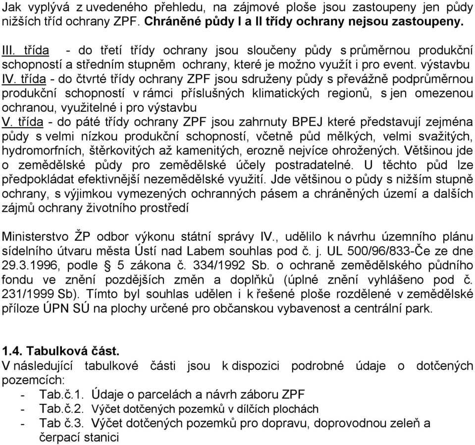 třída - do čtvrté třídy ochrany jsou sdruženy půdy s převážně podprůměrnou produkční schopností v rámci příslušných klimatických regionů, s jen omezenou ochranou, využitelné i pro výstavbu V.