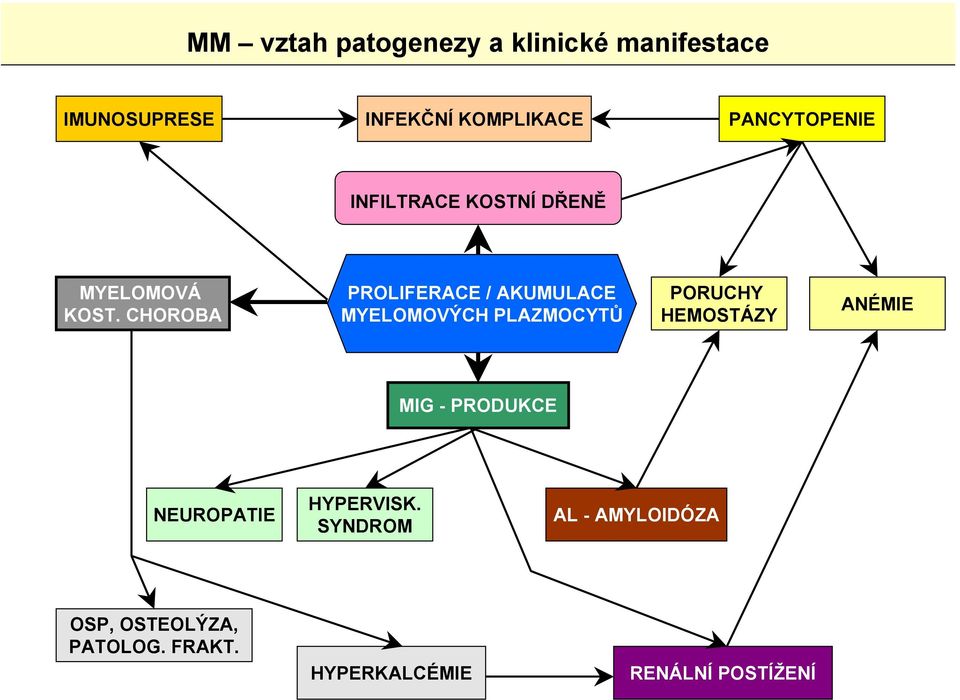 CHOROBA PROLIFERACE / AKUMULACE MYELOMOVÝCH PLAZMOCYTŮ PORUCHY HEMOSTÁZY AÉMIE