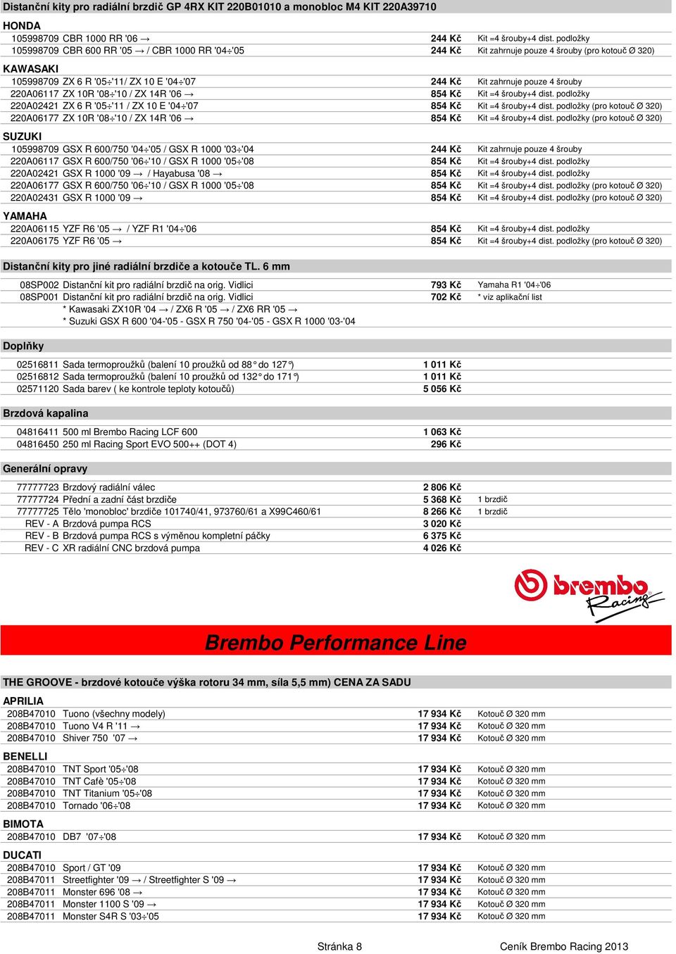 10R '08 '10 / ZX 14R '06 220A02421 ZX 6 R '05 '11 / ZX 10 E '04 '07 (pro kotouč Ø 320) 220A06177 ZX 10R '08 '10 / ZX 14R '06 (pro kotouč Ø 320) 105998709 GSX R 600/750 '04 '05 / GSX R 1000 '03 '04