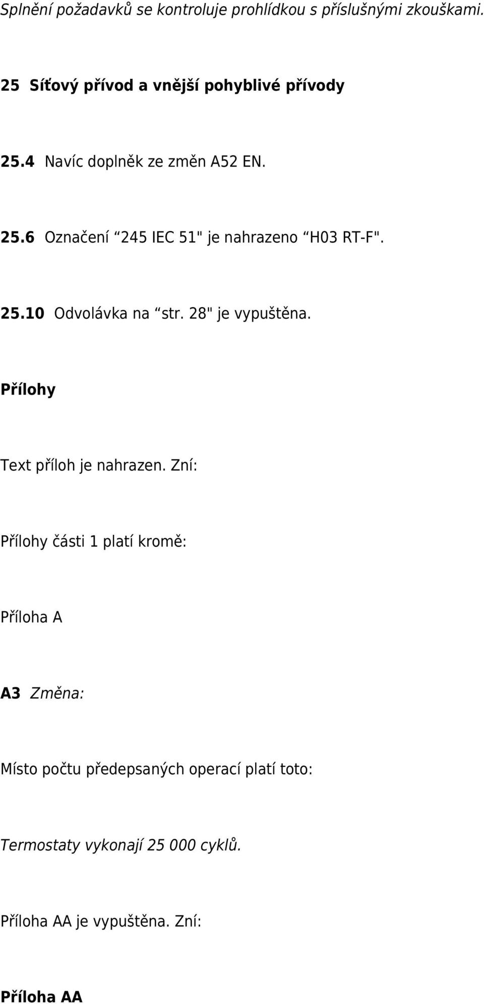 25.10 Odvolávka na str. 28" je vypuštěna. Přílohy Text příloh je nahrazen.